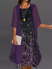 Elegant Sequin Dress Cardigan Two Piece Set