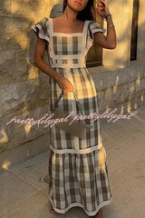 Contrast Paneled Sleeveless Square-neck Maxi Dress
