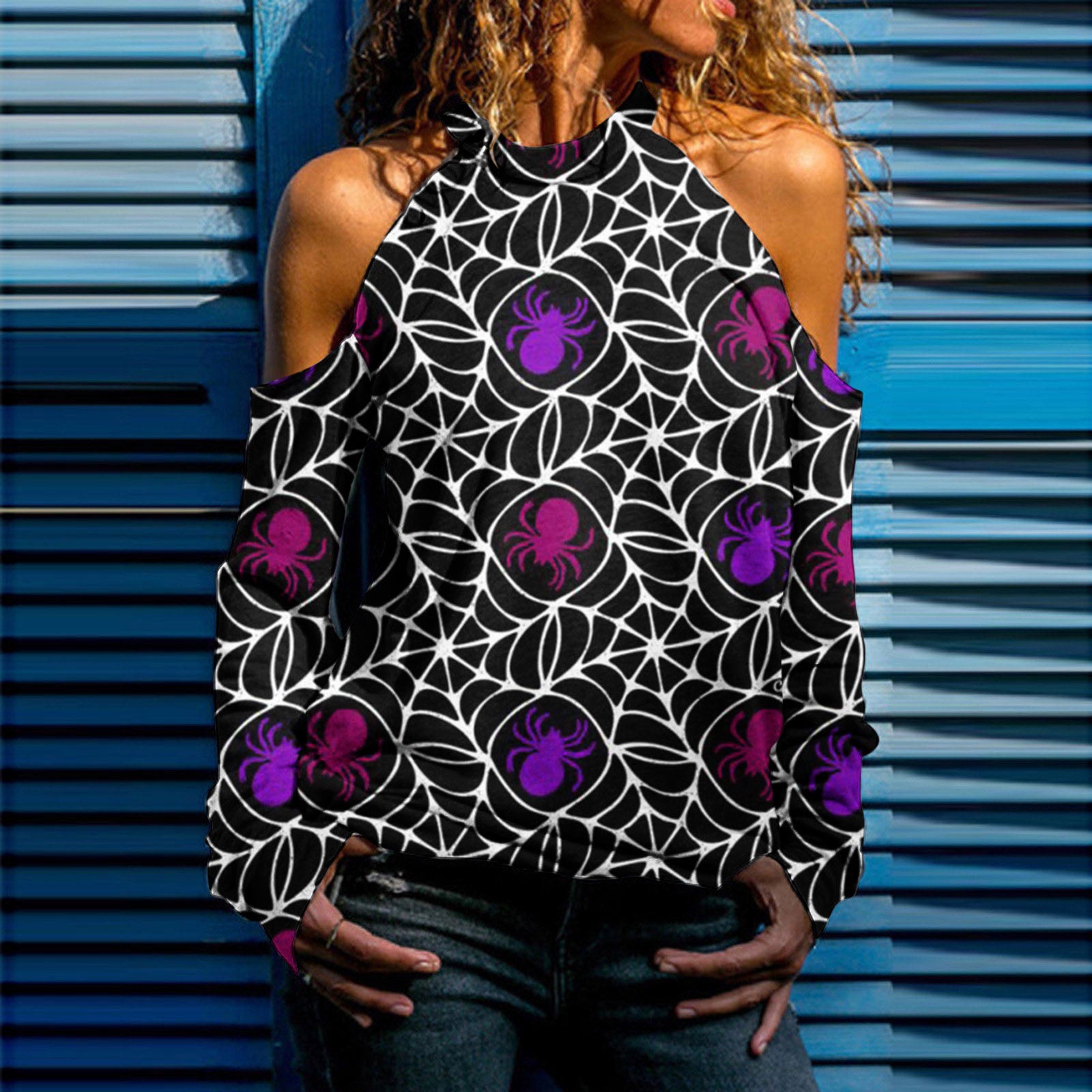 Funny Halloween Print Off-the-Shoulder T-Shirt