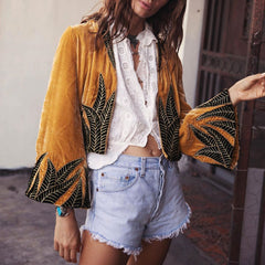 Vintage Fashion Print Long Sleeve Cropped Jacket