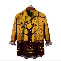 Men's Halloween Jack-o-lantern Print Casual Long Sleeve Shirt