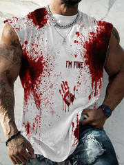 Men's Bloodstain I'm Fine Halloween Print Tank Top