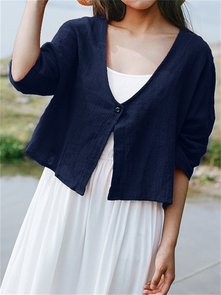 Basic Oversize Cropped Breathable Linen Jacket