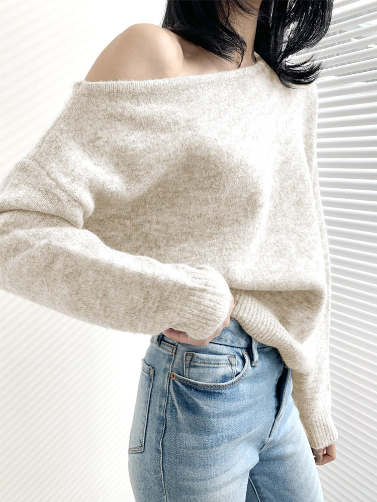 Mohair Off-shoulder Irregular Sweater