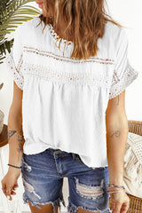 Women's White Swiss Dot Lace Splicing Tops