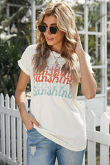 Women's Women Sunshine Print White Short Sleeve Tee