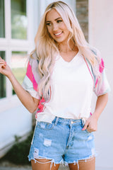 Women's White Stripe Patchwork T Shirt