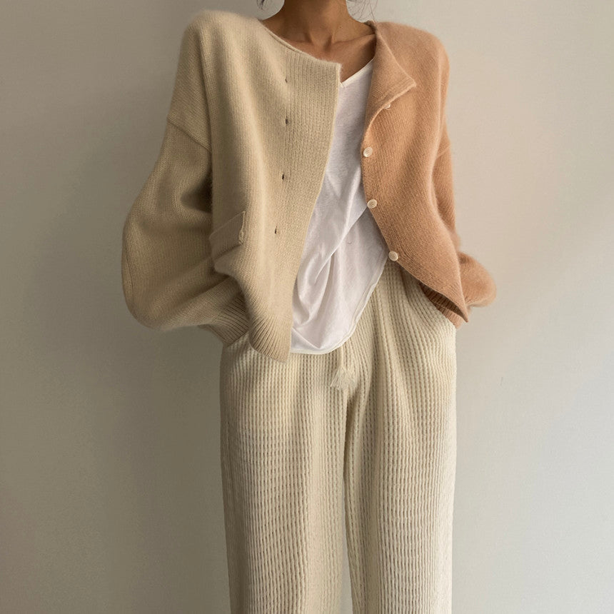 Contrast Stitching Single-Breasted Cardigan Jacket