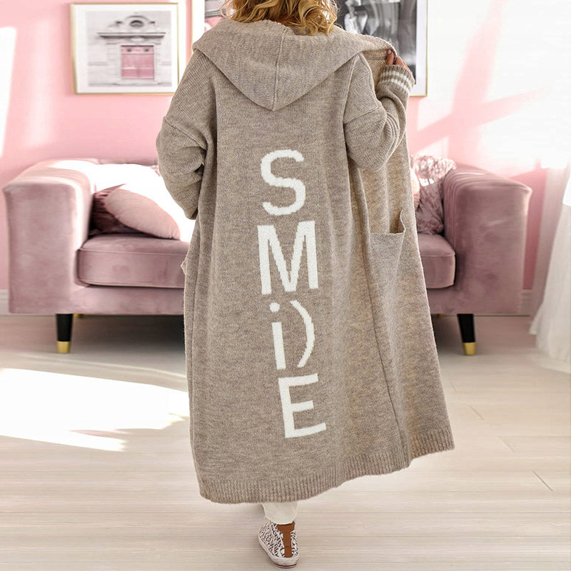 Letter Loose Casual Long Sleeve Hooded Sweater Cardigan