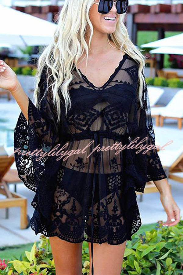 Skylar Embroidered Bell Sleeve Cover-up