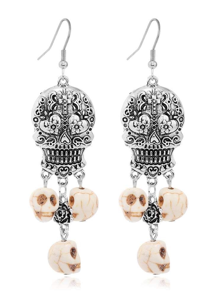 Sugar Skull Carved Turquoise Pendant Earrings