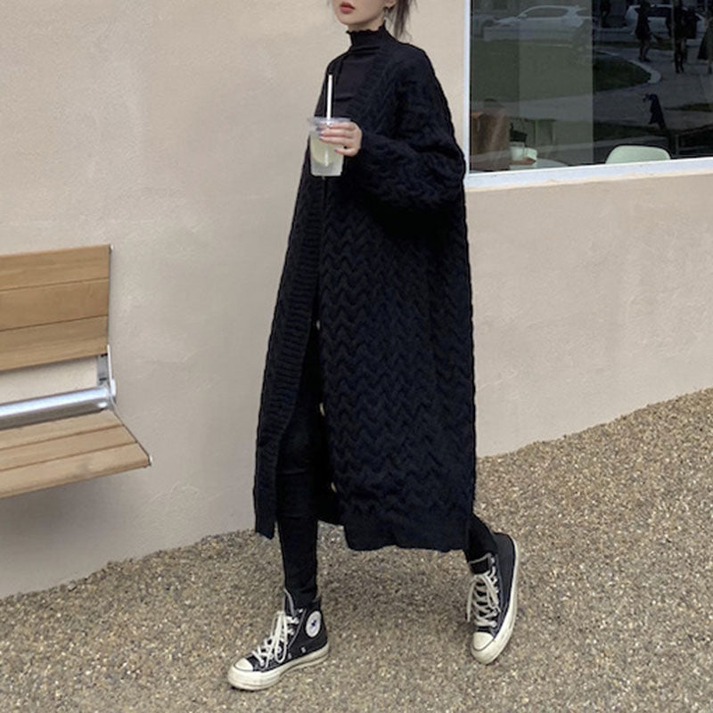 Long Twist Knit Sweater Thick Wool Sweater Cardigan
