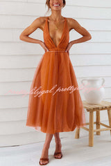 Feeling Romantic V Neck Tulle Midi Dress