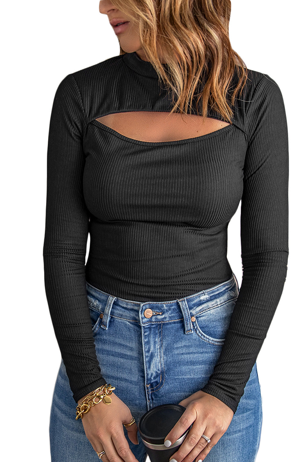 Women's Mock Neck Ribbed Knit Top