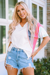 Women's White Stripe Patchwork T Shirt