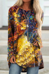 Oil Painting Ballerina Print Long Sleeve Tunic