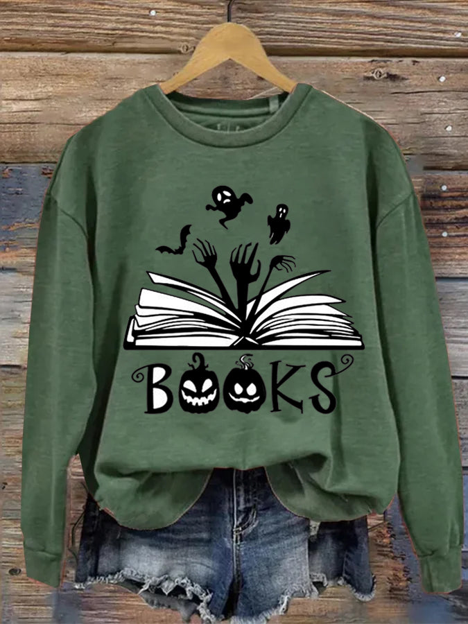 Halloween Pumpkin Book Print Sweatshirt
