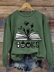 Halloween Pumpkin Book Print Sweatshirt