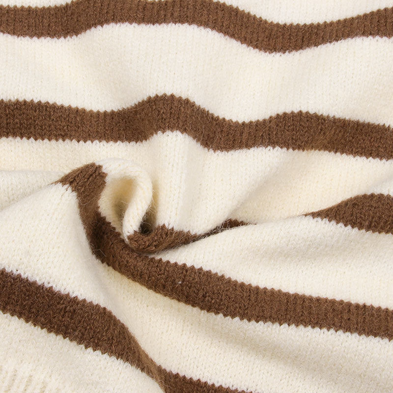 Casual Front Placket Stripe Swater