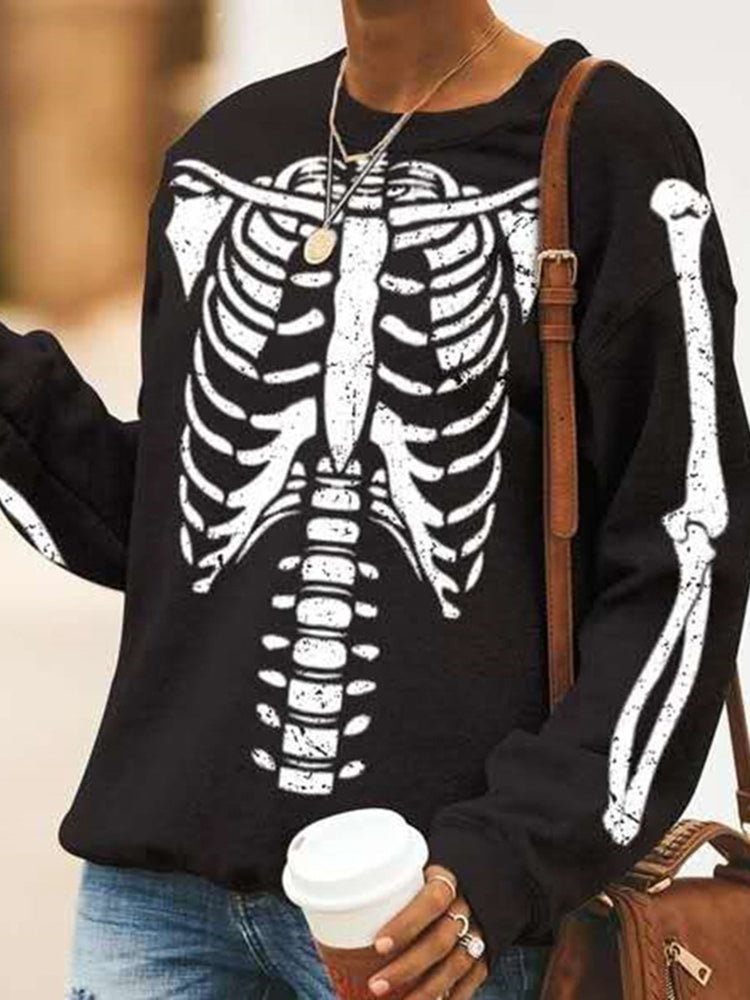 Round Neck Loose Skull Long Sleeve Sweatshirt