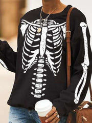 Round Neck Loose Skull Long Sleeve Sweatshirt