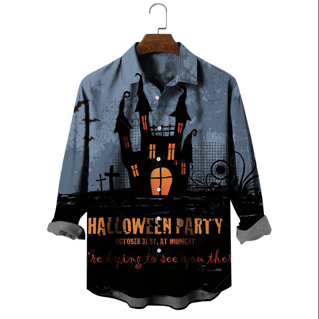 Men's Halloween Pattern Casual Long Sleeve Shirt
