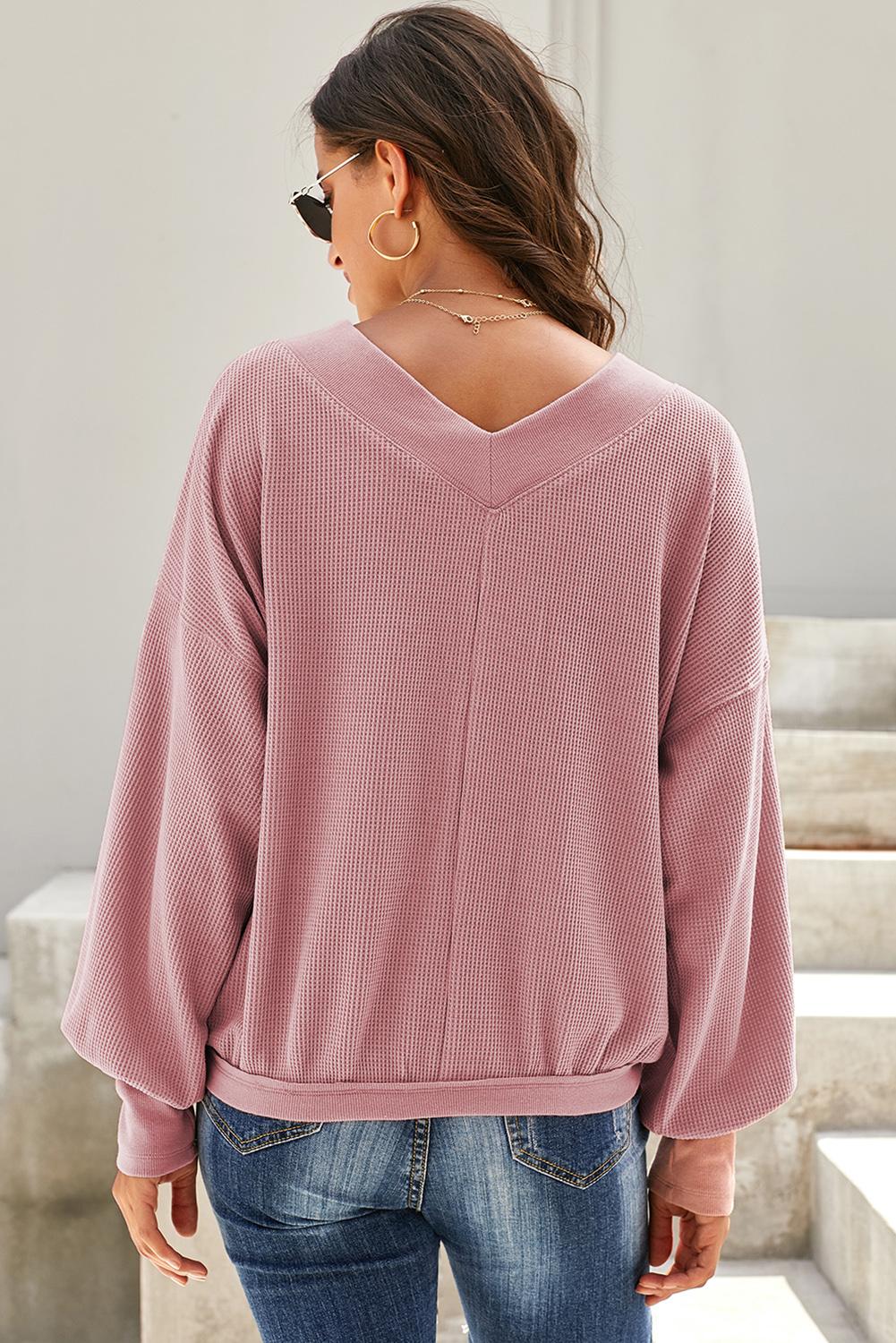 Women's Pink V Neck Our Country Roads Thermal Top