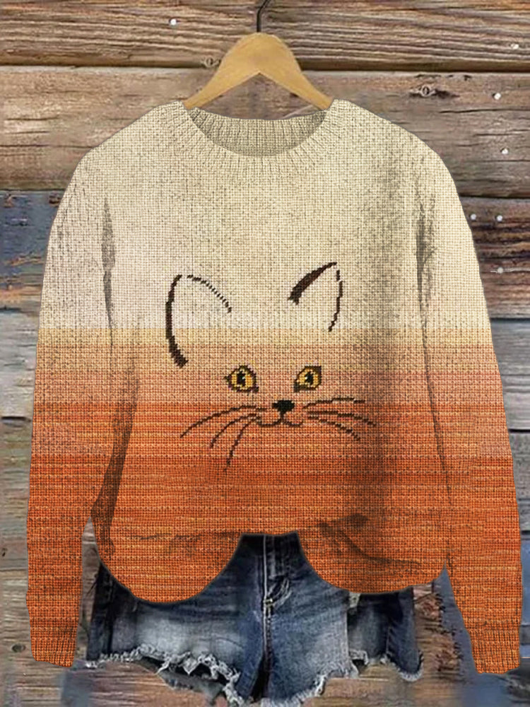 Cat Emoji Gradient Women's Cozy Sweater