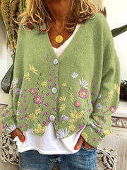 Flower Art Pattern Women's Cardigan Sweater
