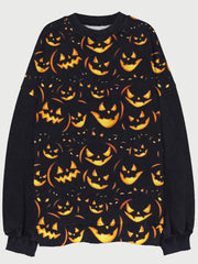 Halloween Pumpkin Face Art Crew Neck Sweatshirt
