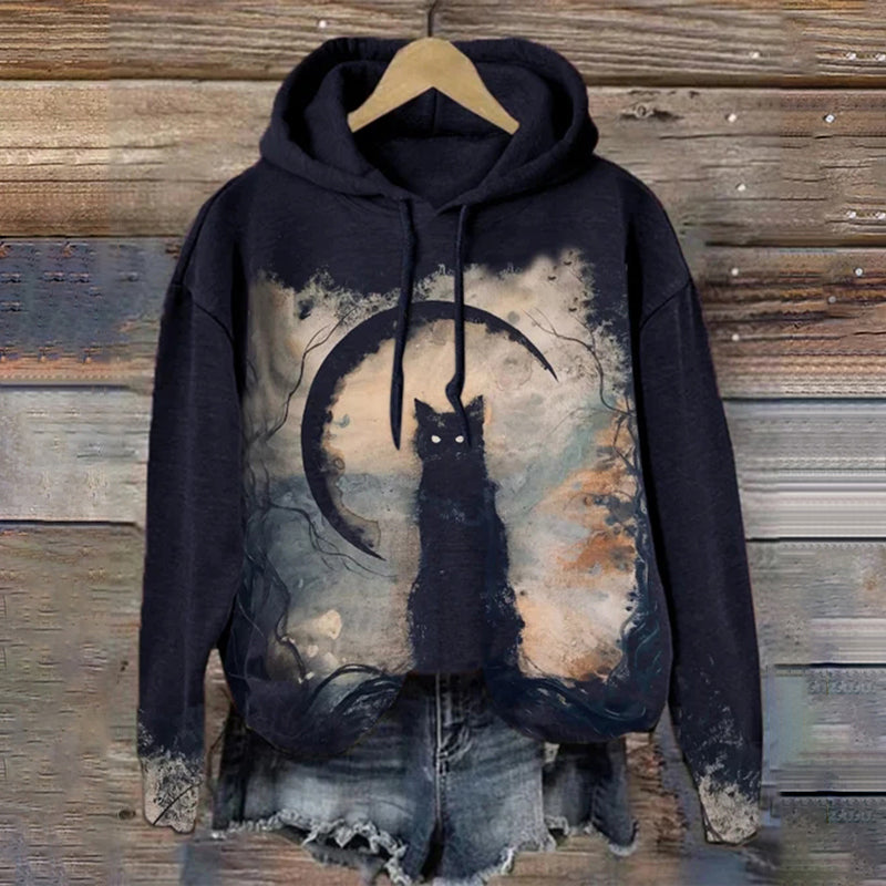 Halloween Vintage Cat Drawstring Sweatshirt