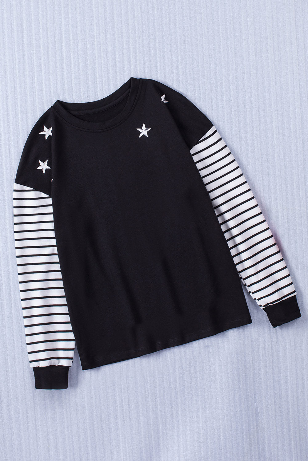 Women's Black Striped Star Long Sleeve Top