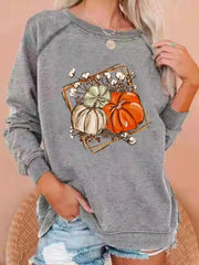 Halloween Pumpkin Print Cozy Long Sleeve Sweatshirt