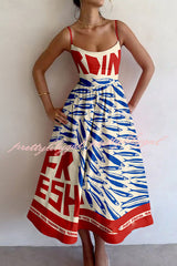 Colorful Unique Printed Sexy Suspender Slim Midi Dress