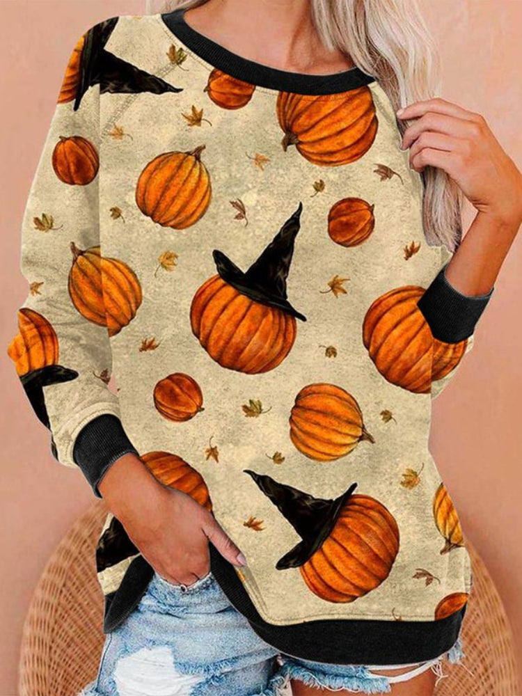 Halloween Fun Skull Print Long Sleeve Sweatshirt