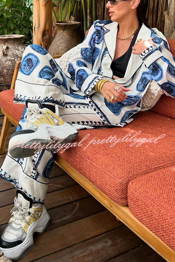 Love The Deep Sea Unique Print Long Sleeve Loose Shirt and Elastic Waist Pants Set