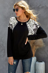 Women's Womens Black Long Sleeve Top With Leopard Snakeskin Print