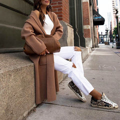 Long-Sleeved Solid Color Loose Woolen Cardigan Coat