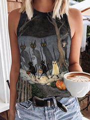 Halloween Pumpkin Black Cat Ghost Print Tank Top