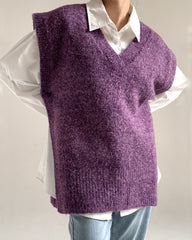V-neck knitted wool oversized slouchy vest sweater