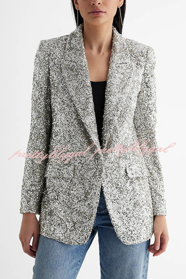 Bring The Sparkle Sequin long sleeve Lapel Blazer