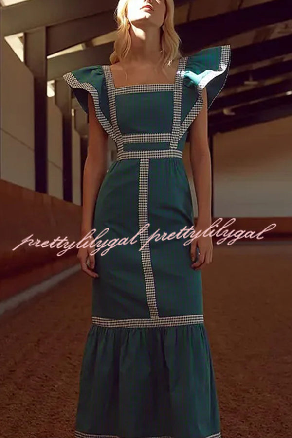 Contrast Paneled Sleeveless Square-neck Maxi Dress