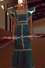 Contrast Paneled Sleeveless Square-neck Maxi Dress