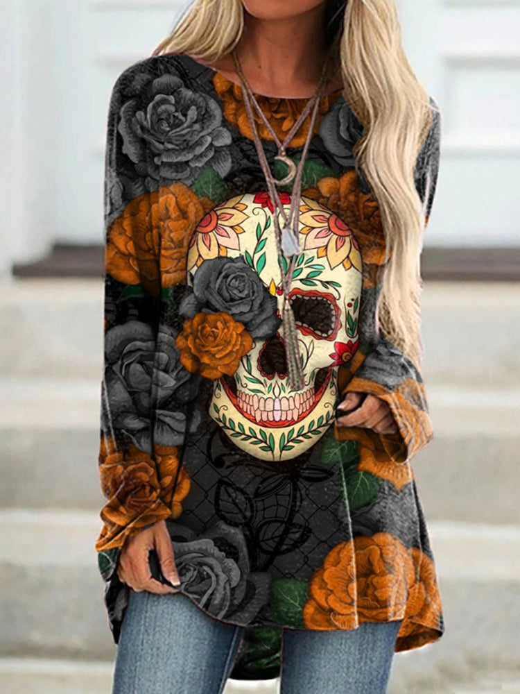 Marigold Skull Print Long Sleeve Tunic