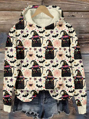 Whimsical Halloween Black Cats Comfy Hoodie
