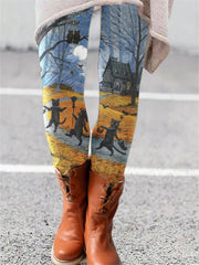 Halloween Cartoon Cat Print Leggings