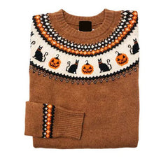 Retro Fall Black Cat Pumpkin Halloween Printed Women's Sweater