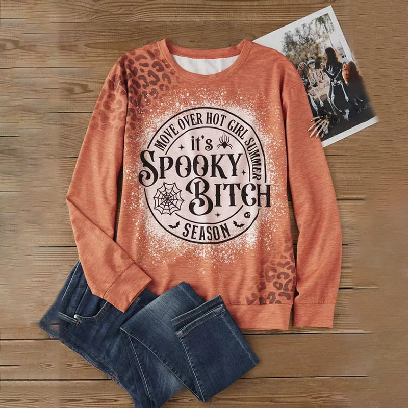 Halloween Move Over Hot Girl Summer It's Spooky Bitch Season Leopard Print Sweatshirt