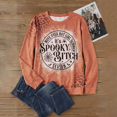 Halloween Move Over Hot Girl Summer It's Spooky Bitch Season Leopard Print Sweatshirt