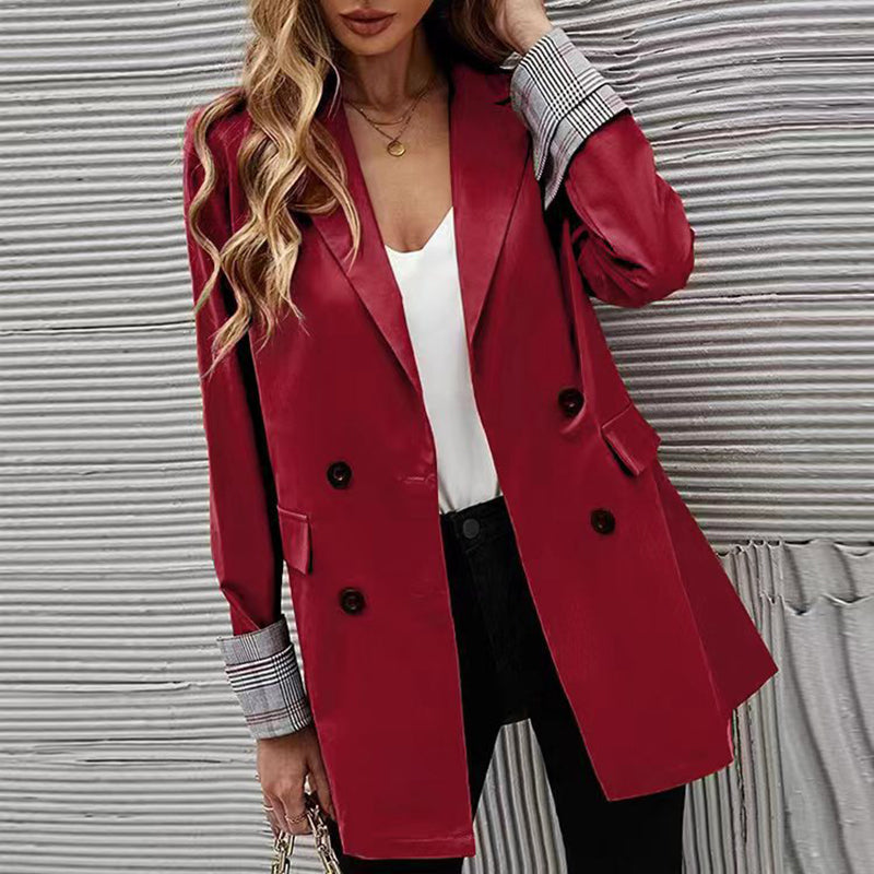 One-Button Check Paneled Casual Blazer